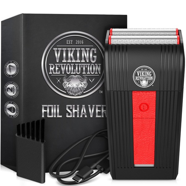 Viking Revolution Mens Foil Shavers for Men - Close Shave Electric Shavers for Men Face Foil Razor - Cordless Electric Razors for Mens Face Shaver for Men - Foil Shaver Barber Travel Shaver (Red)