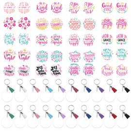 CRASHOT Acrylic Keychain Blanks for Vinyl, 40pcs Inspirational UV DTF Transfer Stickers, 20pcs Clear Acrylic Blanks, 20pcs Keychain Tassels, 20pcs Key Rings, 20pcs Jump Rings, for DIY Keychain Crafts