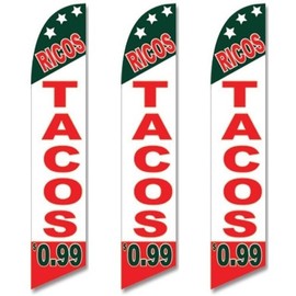 Three (3) Pack Full Sleeve Swooper Flags RICOS TACOS $0.99 Red White Green