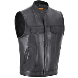 Dream Apparel Mens Leather Motorcycle Vest SOA Club Vest Black Biker Vest for Riding with Concealed Carry Pocket