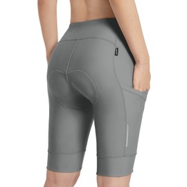 BALEAF Women's 4D Padded Bike Shorts Cycling Biking Long 10" High Waisted with Pockets Bicycle Spin MTB UPF50+ Light Grey XL
