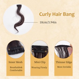 NICENEEDED Long Side Bangs Brown Wavy Curly Clip On Pony Fake Bangs Hairpiece Hair Extension Clips False Front Side Bangs Pack of 2
