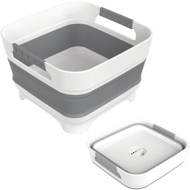 MontNorth 2.4 Gal Collapsbile Wash Basin with Drian Plug,9L Dish Pan for Soaking Baby Bottles,Portable Sink, Multiuse Foldable Bucket,Ice Beverage Tubs for Camping, Vegetable Washing, RV (Gray)