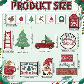 14 Pcs Christmas Tiered Tray Decor Set Christmas Wooden Sign Decor Rustic Farmhouse Christmas Tree Snowflakes Table Sign for Christmas Party Supplies