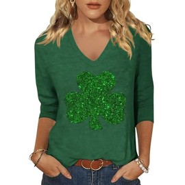 Scgirl Womens Spring Shirts V Neck 3/4 Length Sleeve St. Patrick's Day Graphic Tee Tops (XL,25 Green)