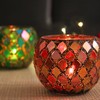 Mosaic Glass Tea Light Holder Romantic Decorative Red Handmade Cracked