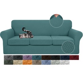 JIVINER 4 Pieces Couch Covers for 3 Cushion Couch Stretch Sofa Slipcover with 3 Seat Cushion Covers Thick Fitted Couch Cover for Pet Dogs Furniture Protector (Sofa, Peacock Blue)