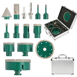 14PCS Diamond Core Drill Bits Set,6/6/8/19/25/35/51/75/100mm Tile Hole Saw+20mm Finger Bit+50mm Chamfer Bit+Hex Adapter for Porcelain Tile Ceramic Marble Granite