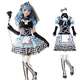 Milky Time Alice Halloween Adult Cosplay Costume, Gothic Lolita Maid Outfit Set