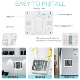 Suplong Wireless Thermometer Indoor Digital Temperature Sensor Fridge Thermometer Waterproof With 2 Wireless Sensor Easy to Read LCD Display (White-3)