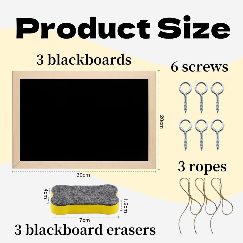 A4 Wooden Frame Chalkboard Set - 3 Slate Boards for