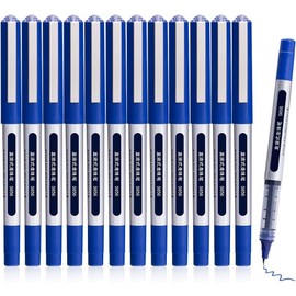 Rollerball Pens, 12 Pack 0.5mm Quick-drying Liquid Ink Stick Ballpoint Blue Gel Pens for Writing Note Taking School & Office Supplies