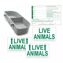 DryFur® Standard Airline Kennel Travel Kit - Medium Food Water Tray - Live Animal Label