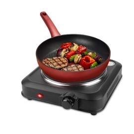 1200W Electric Hot Plate for Cooking Electric Infrared Single Burner Portable Heating Hot Plate Stove Countertop RV Hotplate with 7.5” Glass Cooktop Stepless Temperature Adjustments for Camp/black