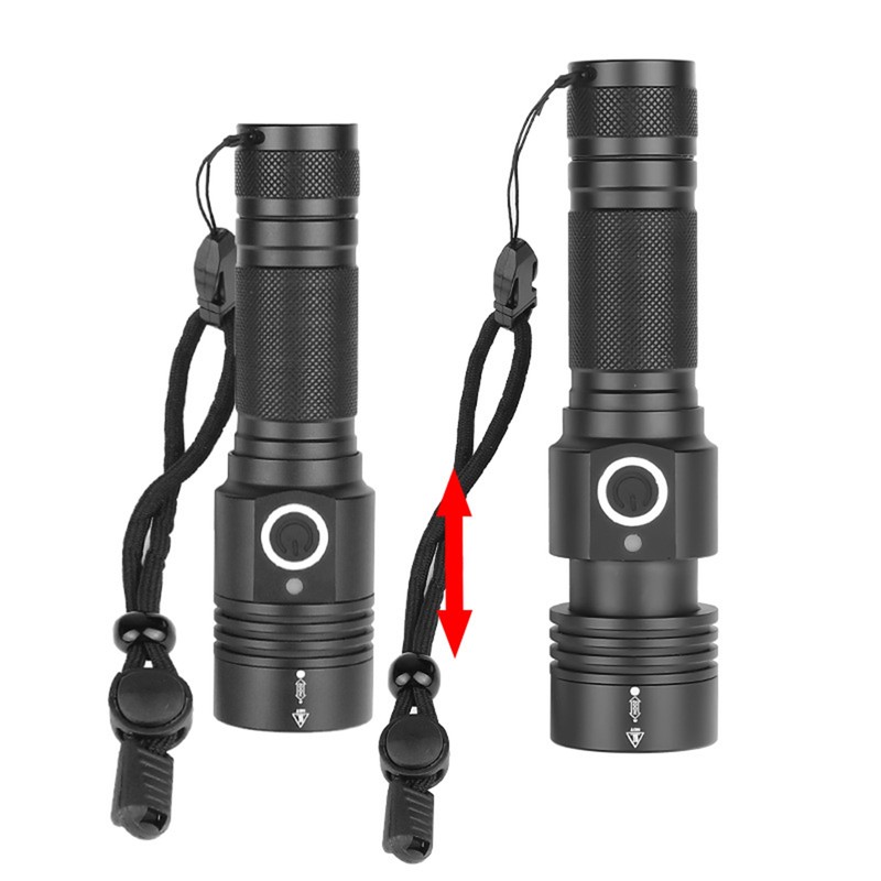 Telescopic Zoom Strong Light Flashlight High Brightness Power Display Portable