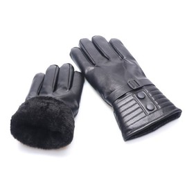 겨울 방한 기모 인조 가죽 오토바이 장갑 블랙 Winter Thermal Fleece Faux Leather Motorcycle Gloves Black