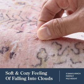 Lahome Light Pink Boho Rug, 3x5 Machine Washable Area Rugs for Dorm Girls, Soft Floral Small Nursery Pastel Mat, Pink Carpet for Bedroom Kids Room