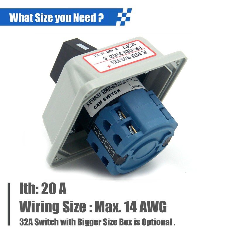 KEYMOO 20A Rotary Changeover Switch, 3 Position 2 Phase 8