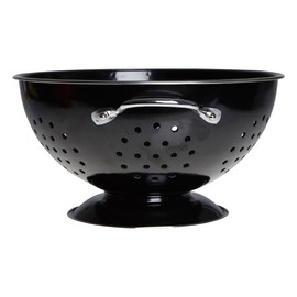 Premier Housewares 508557 Enamel Retro Colander Bowl Stainless Steel Pasta Strainer Black Rice strainer for Cooking Sives for Cooking Pasta Drainer, H13 x W23 x D23cm