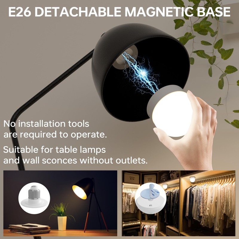 Rechargeable Battery Night Light Bulb: 3000mAh LED Bulb with Remote
