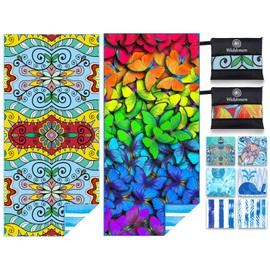 2 Pack Microfiber Lightweight Beach Towel Sand Free Quick Dry Absorbent Thin Compact Towels for Swimming Pool Camping Beach Accessories Large Easy Pack Travel Things for Vacation Essentials Gift