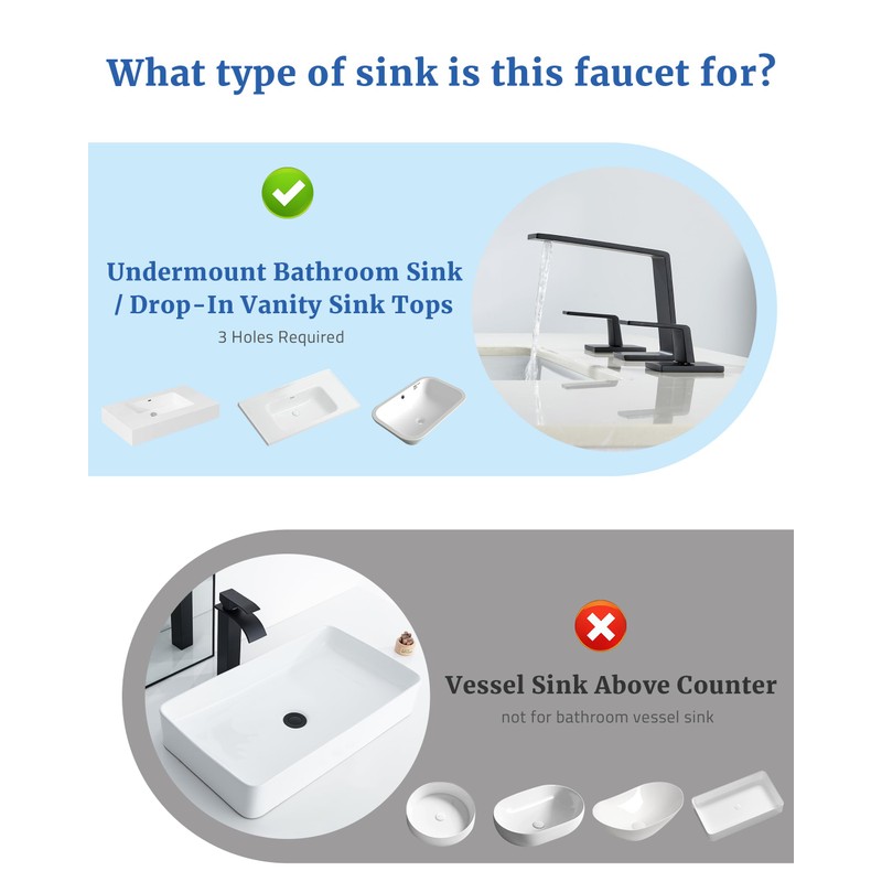 PerPaiMe Bathroom Faucet 3 Hole - 8 Inch Waterfall Bathroom