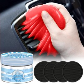 yesrock 2-in-1 (Car Cleaning Gel for Car Detailing) and (4 Pack of 2.8-inch Car Coasters for Cup Holders) Automotive Dust Cleaning Putty Car Slime for Cleaning Car Interior, PC, Keyboard (Rose Red)