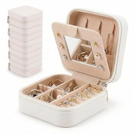 5 Set Organizadora de Joyero de Viaje con Espejo, Alajeros Joyeria Mujer, Alajeros Joyeria Mujer de Cuero, Portátil Estuche de Regalo para Dama de Hon