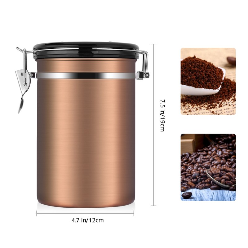 Coffee Container Large Airtight Stainless Steel Black Kitchen Storage Canister