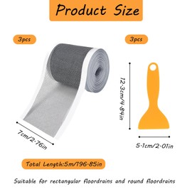 3 Pack Shower Drain Hair Catcher Mesh Stickers with Scraper, 7cm×5m Hair Catcher, Shower Drain Hair Catcher, Disposable Drain Hair Catcher Shower Drain Protector for Bathroom Kitchen