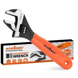 HORUSDY 8" Adjustable Wrench Pipe Spanner: Wide Jaw Black Oxide Wrench With Cushion Grip, Laser Marked Metric & SAE Scales, CR-V Steel, for Professionals