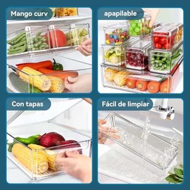 14 Pzs Organizador de refrigerador con Tapas,Organizadores de Nevera,Transparente,Sin BPA,Contenedores de Almacenamiento de frutas,con Bandeja de...  