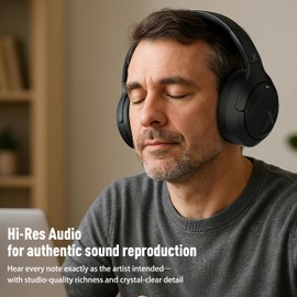 Riwbox Hybrid Active Noise Cancelling Headphones,Wireless Over Ear Bluetooth Headset,60H Playtime,Hi-Res Audio, Foldable,Bluetooth V5.4,Comfort&Immersion for Work,Commuting (Black)