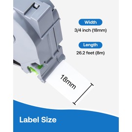 Kappiek TZE-241 - Cinta de repuesto laminada blanca de 18 mm compatible con Brother P-Touch TZe-241 cinta de etiquetas de 3/4 pulgadas (0.7 pulgadas) para Ptouch PTD400 PTD410 PT-D610BT PTD460BT