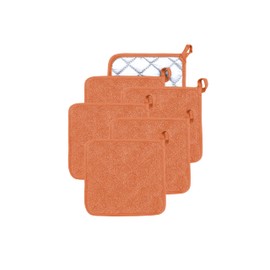 VEIKERY Oven Pot Holder Cotton Heat Resistant Terry Potholder Kitchen Hot Pad Oven Mitts for Cooking Square 7"x7"Set of 6 (Orange, 6)