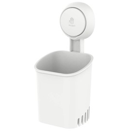 LEVERLOC Powerful Suction Cup Toothbrush Holder, Drill-Free Wall Shower Holder for Toothbrush, Toothpaste, Razor, Removable Suction Cup in Shower, Self-draining Kitchen Tableware Organizer, White