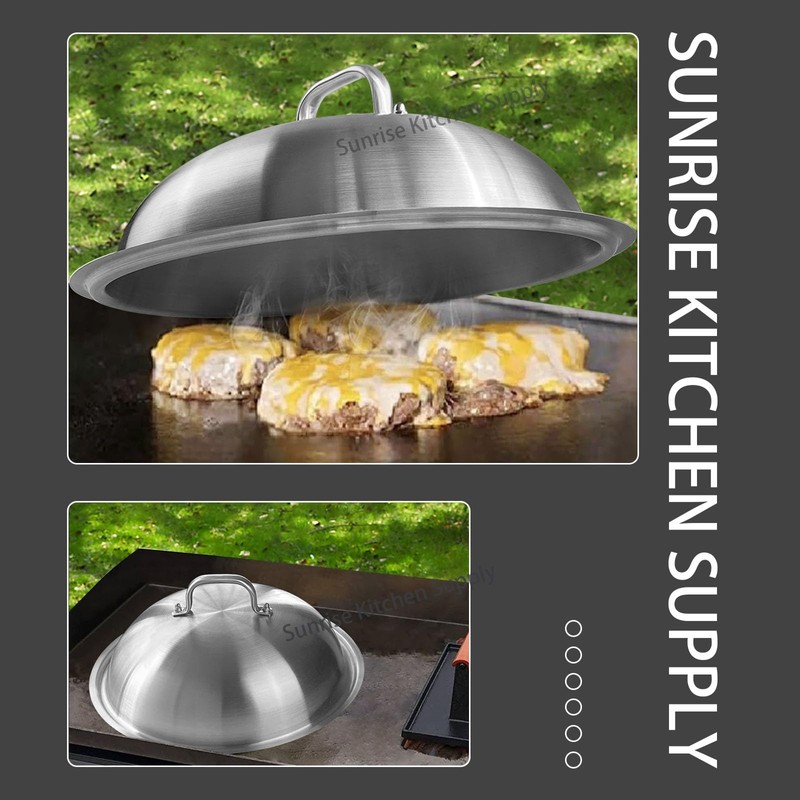 SUNRISE Heavy Duty Stainless Steel Wok Lid/Cover Dome (34cm), Fits