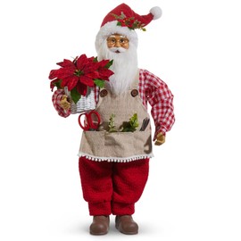 Raz Imports Gingham Gardening Santa, 18-inch Height, Tabletop, Home Décor