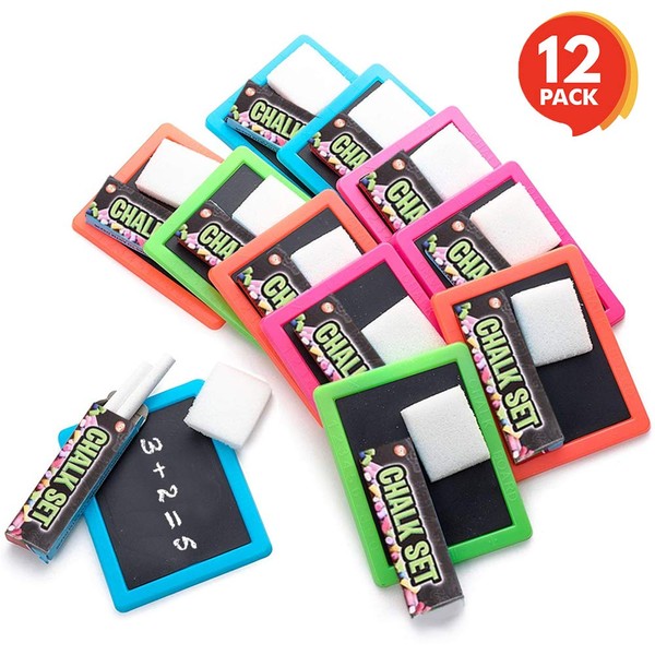 ArtCreativity Neon Chalkboard Set for Kids - 12 Kits - 1 Mini Chalk Board, 2 Chalk Sticks, and 1 Eraser Per Kit - Art Birthday Party Favors for Boys and Girls, Unique Stationery Goodie Bag Fillers