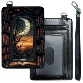 DHYYDSQZ Slim Minimalist Wallet for Men Women Small Credit Card Holder Wallet Front Pocket RFID Blocking Wallets Travel Thin Card Case with ID Window Card Organizer & Wristlet,Bookshelf Moon