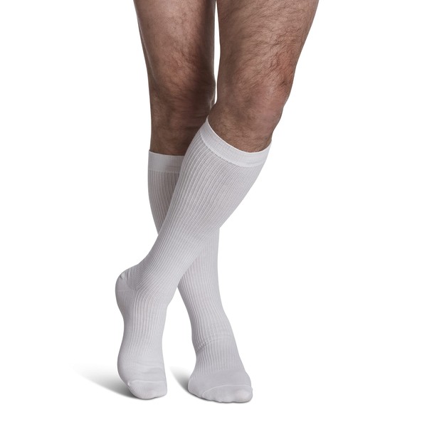 Sigvaris 186C Casual Cotton 15-20mmHg Closed Toe Men's Knee High Sock Size: B (9-11), Color: White 00