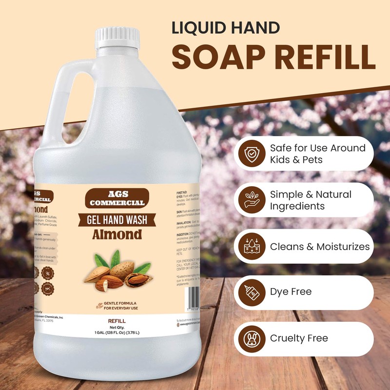AGS Almond Liquid Hand Soap Refill (Gallon), Bulk Commercial Liquid