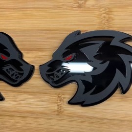 UsaStandard Wolf Badges LTBlue eye Car Emblem Fender BADGES (2) Matte Black on Black, Racing
