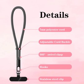 MIUUIPI Handykette Kurz, Universal Handyband, Verstellbar Handyanhänger, Schlüsselband, Handy Handschlaufe, für alle Handytaschen (Grau)