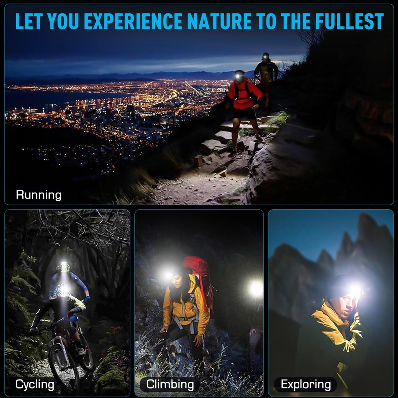 AMAKER LED Headlamp Rechargeable, 9000mAh Long Battery Head Lamp with
