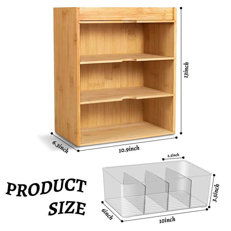 TIMIEEYA Tea Bag Organizer - Bamboo Tea Storage With Drawer