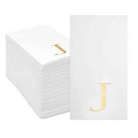 Sparkle and Bash - Paquete de 100 servilletas de papel de monograma blanco con letra J (4 x 8 pulgadas) para recepciones de boda, servilletas de cóctel para fiestas de cumpleaños, decoración de mesa