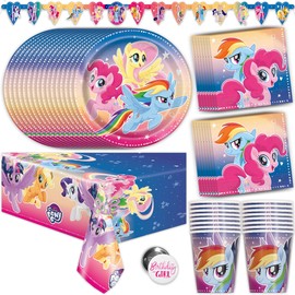 My Little Pony Party Supplies, My Little Pony Birthday Party Supplies and Decorations for 16 Guests with Banner, Tablecover, Plates, Cups, Napkins