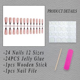 Uñas Postizas Francesas Marrones Con Punta Francesa, Largas, Estilo Stiletto, Con Diseños De Líneas Curvas Doradas 3D, Reutilizables, De Cobertura Com
