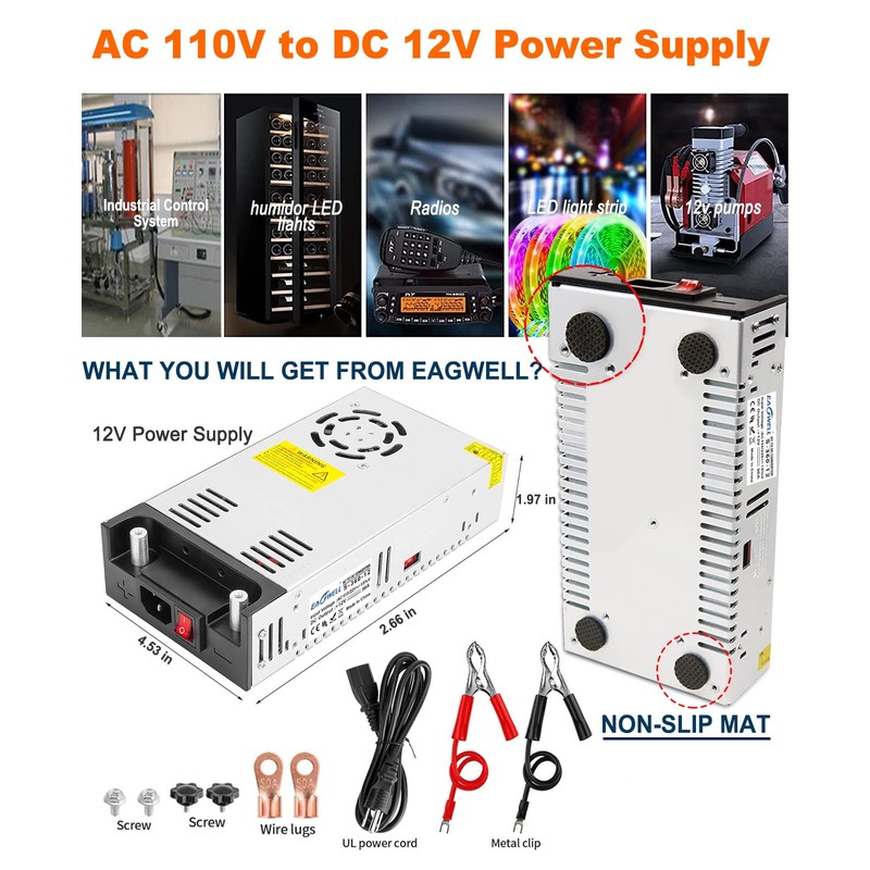 EAGWELL 110V to 12V Converter, Universal SMPS AC to DC
